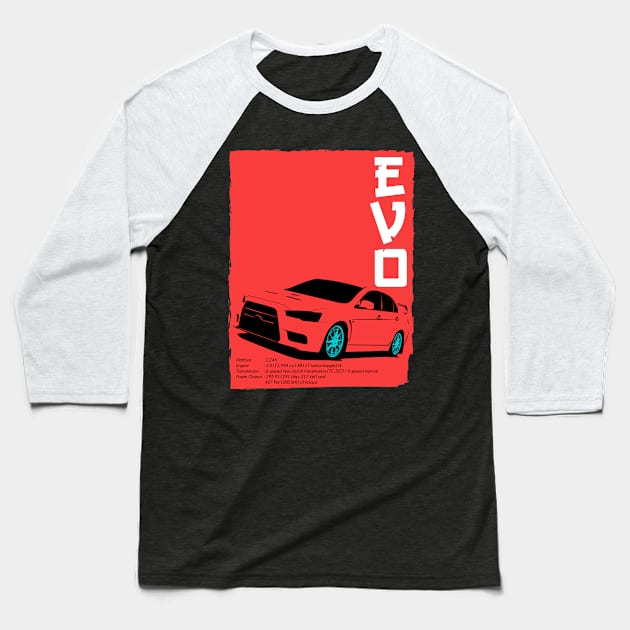 Lancer Evolution X Baseball T-Shirt by gaplexio